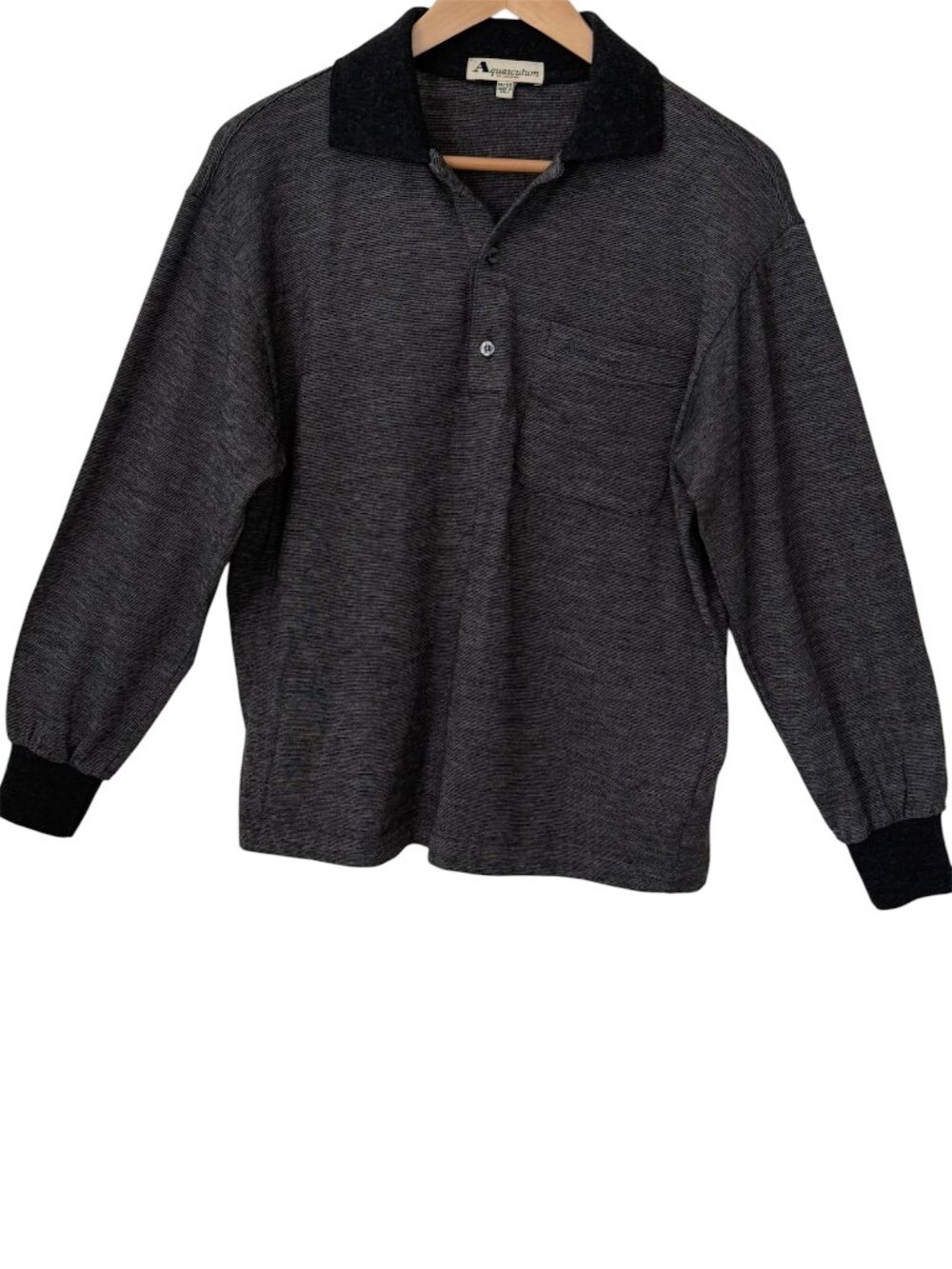 VTG Aquascutum London 100% Virgin Wool Long Sleeve Polo Sweater Italy Gray M/48
